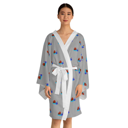 Long Sleeve Kimono Robe (AOP) Gry/Wht