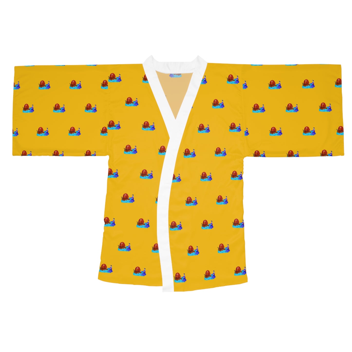 Long Sleeve Kimono Robe (AOP) Golden/Wht