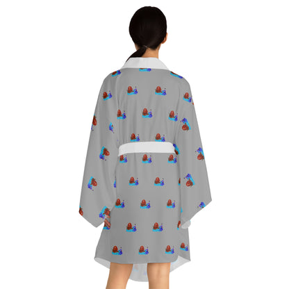 Long Sleeve Kimono Robe (AOP) Gry/Wht