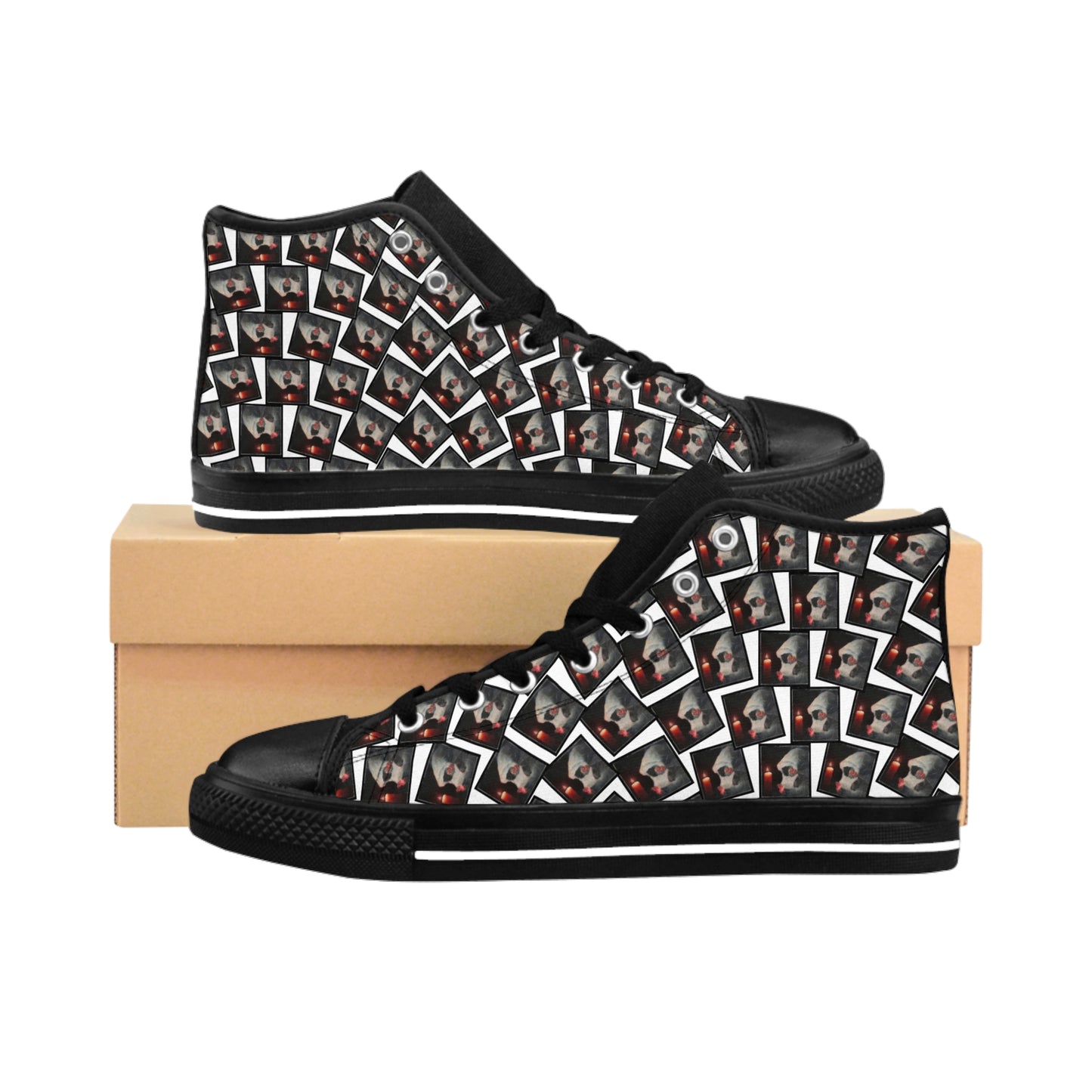 Women's Hi-Top Pattern Sneaker Blk/Wht