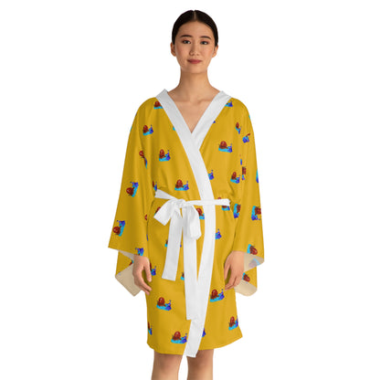 Long Sleeve Kimono Robe (AOP) Golden/Wht