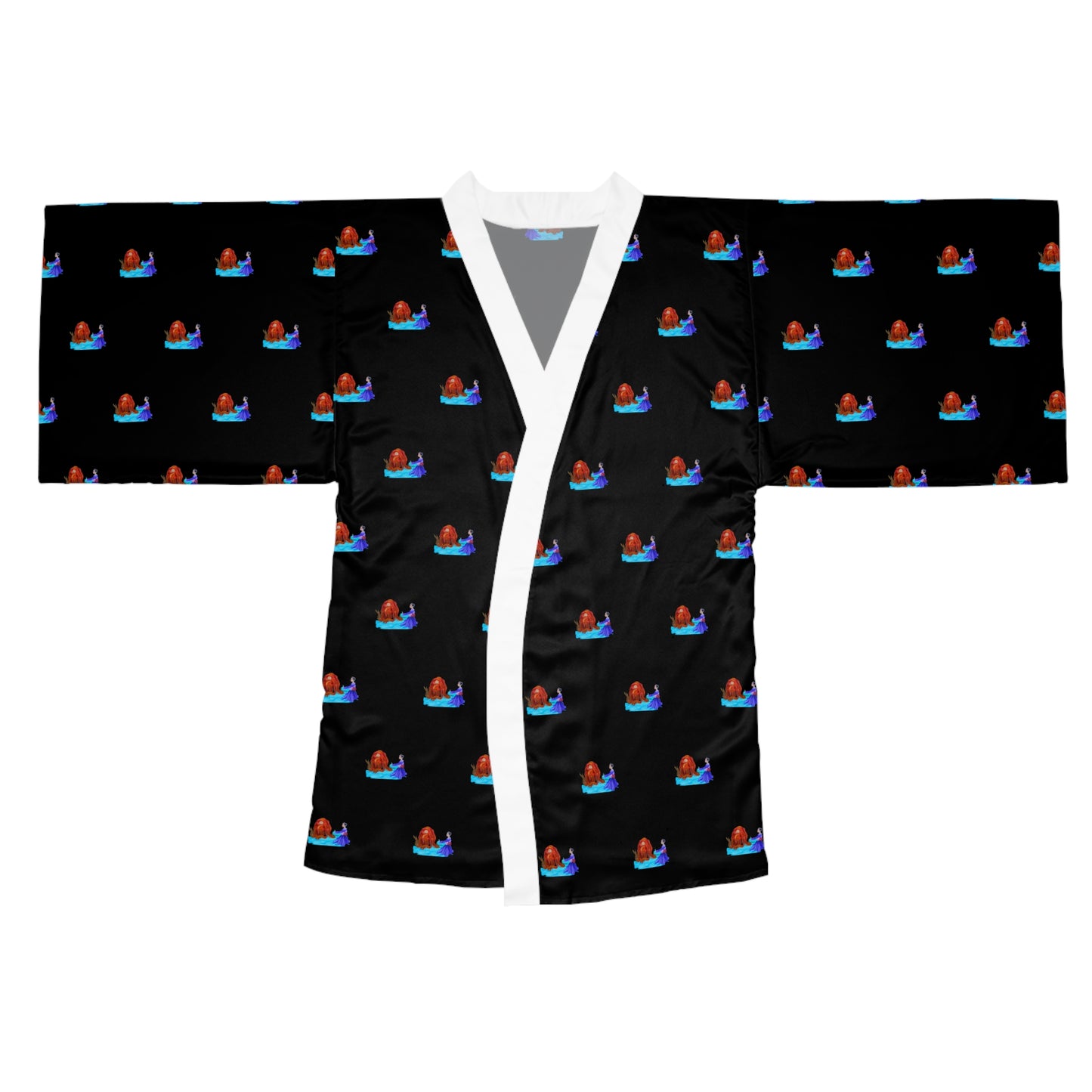 Long Sleeve Kimono Robe (AOP) Blk/Wht