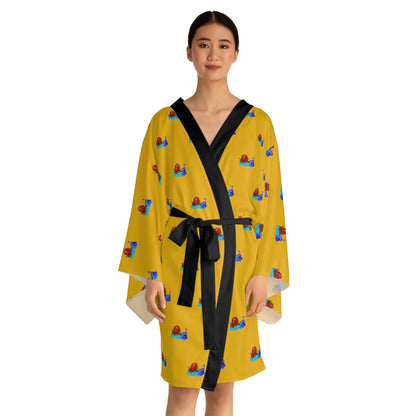 Long Sleeve Kimono Robe (AOP) Golden/Blk