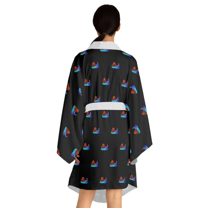 Long Sleeve Kimono Robe (AOP) Blk/Wht